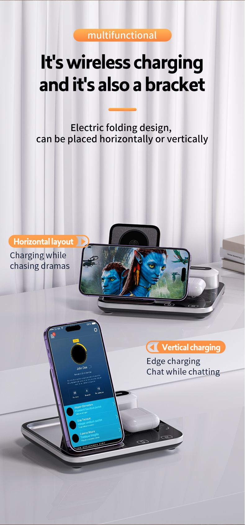 Multifunctional Wireless Charger for Earbuds and Phone 3 In 1 Desktop Fast Charging Station Input 9V/2A Size 165x141.3x13mm