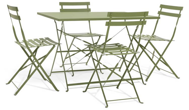 AJUNION 4 Seater Folding Metal Patio Set Steel Garden Set Folding Table and Chair Outdoor Bistro Set