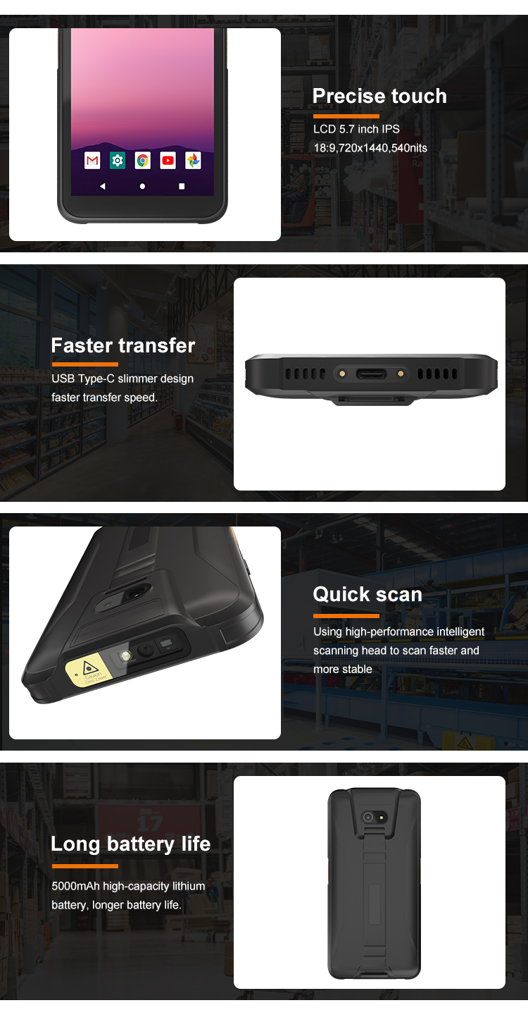 Long Working Hours 5.7 Inch Rugged Handheld Pda Scanner with 3.8v/5000mah Battery