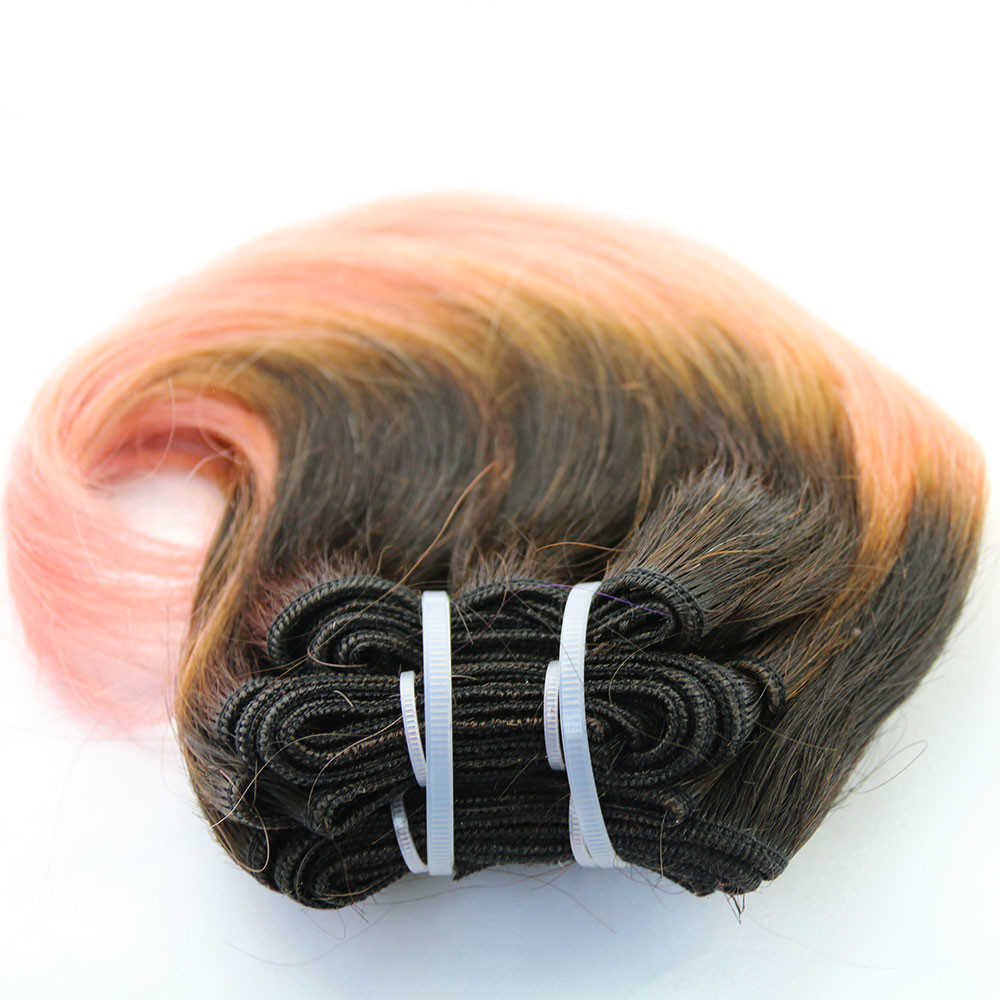 2017 New Style Short Hair Combre Pink Color Brazilian Hair Wefted Hair