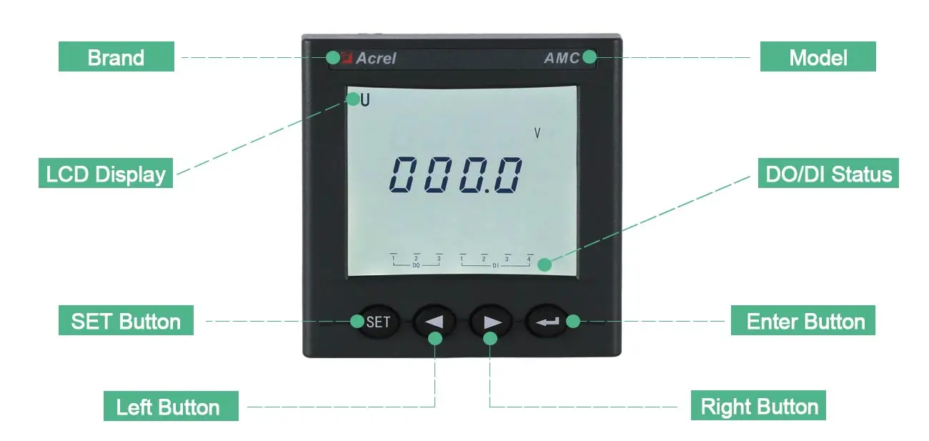 Acrel AMC72L-AV Single Phase Output Current 4-20mA With LCD Display Energy Measuring And Monitoring RS485 Communication