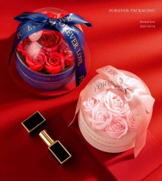 Rose Flower Small Jewelry Packaging Boxes Round Shape Art Paper Ribbon 122*122