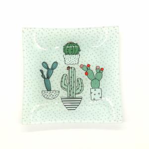 China Customize Color Ins Cactus Square Glass Dinner Plates wholesale