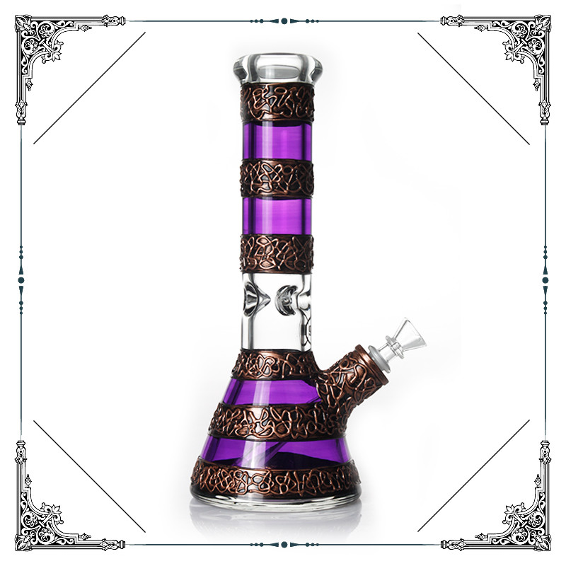 9mm Thick Borosilicate Glass Water Smoking Pipe With Copper Art Bongs Mix Color