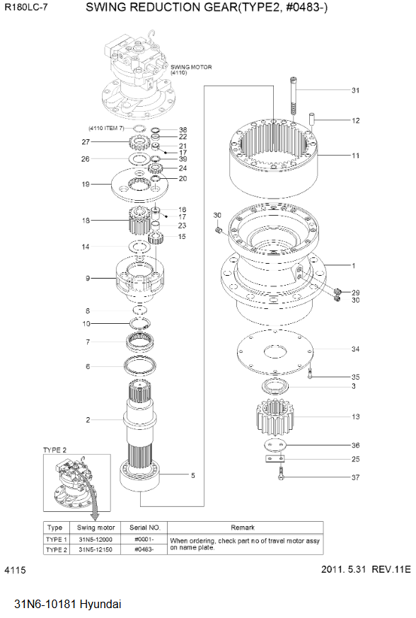 31N6-10181 FOR HYUNDAI R210LC-7 R220LC-9S R180LC7 R215LC7 RD220-7 SWING REDUCTION GEAR HYDRAULIC SWING MOTOR SWING GEARBOX SWING DEVICE (REAR) DRIVE