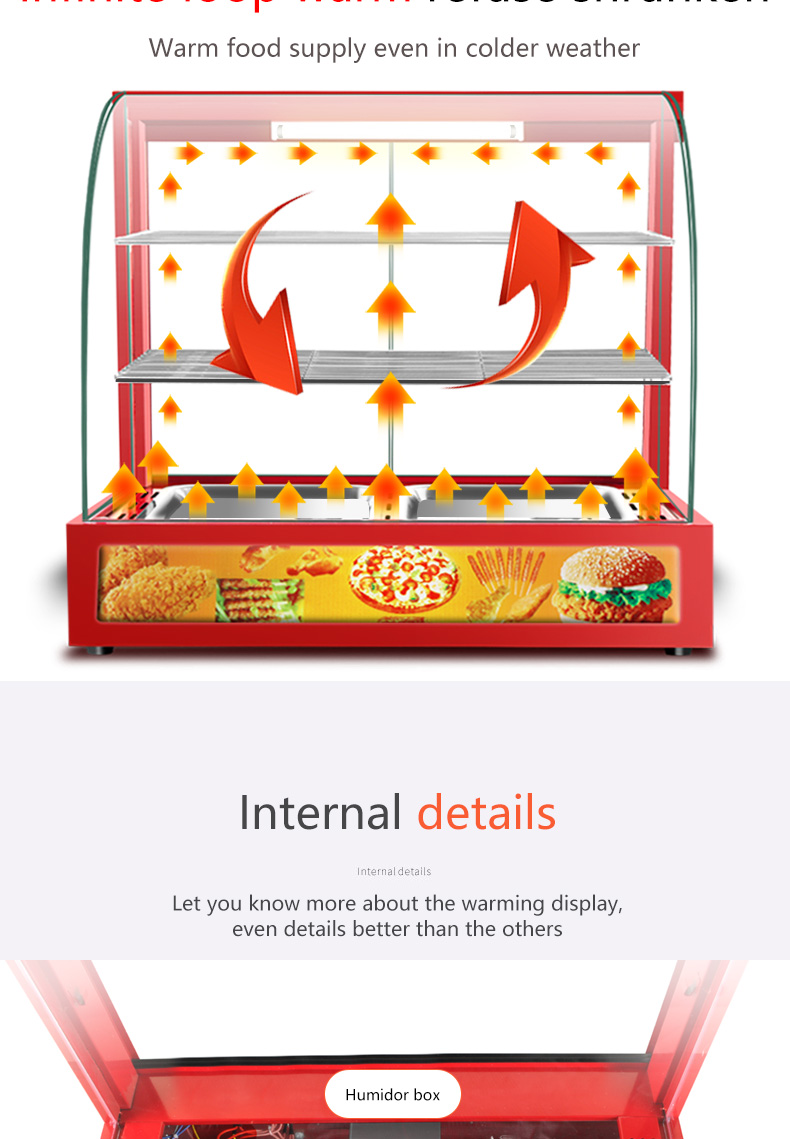 0.8kw Red Commercial Food Display Warmer for Restaurant Kitchen Equipment Benefit
