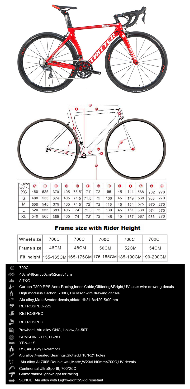 700c Carbon Fiber Frame Twitter Road Bike 22-Speed Racing Bicycle with CE Certification