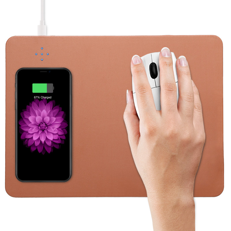 Personalized Qi 10W Mouse Pad Wireless Charger PU Leather Mat