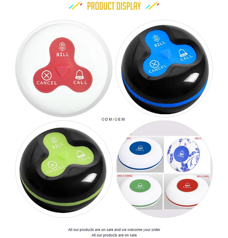 3 keys Colorful Multi-button Wireless waterproof and damp proof Signal Transmitter for cofe and restaurant