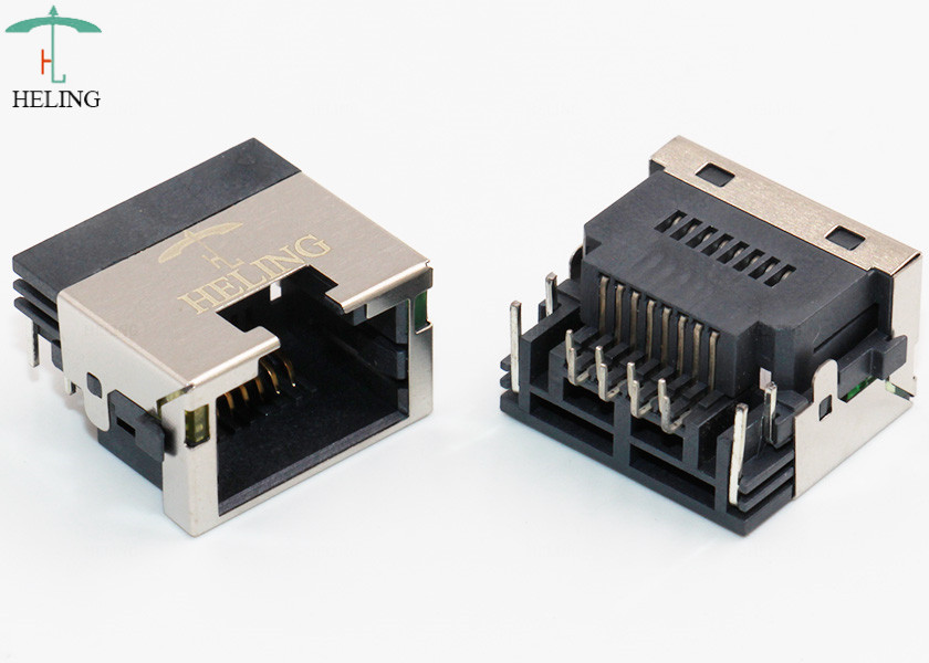 Through Hole 8 Pin RJ45 Connector Female Crimp Terminal Right Angle For Ethernet Router