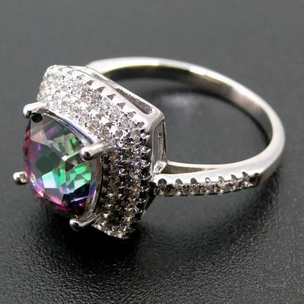925 Serling Silver Jewelry Sets Cushion Cut Mystic Topaz Engagement Ring