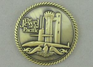 China Zinc Alloy Die Casting Personalized Coins For Jewel Of The Pacific , Antique Gold plating With Rope Edge wholesale
