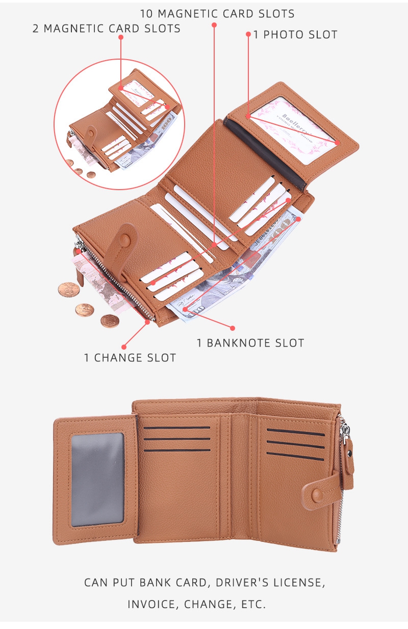 Minibook Short Cross Section Leather Multifunctional Casual Coin Wallet for Women