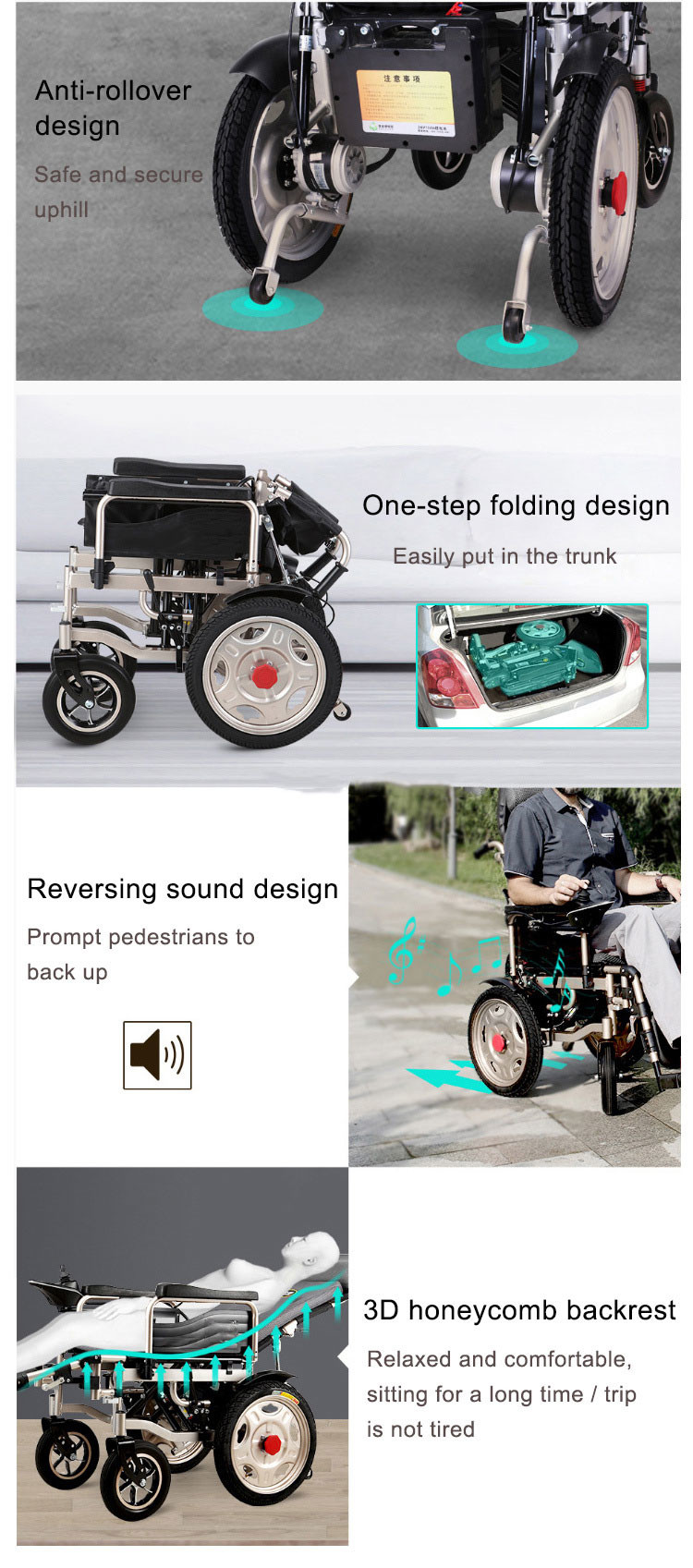 Disabled Electric Medical Transport Wheelchair With Remote Control Homecare