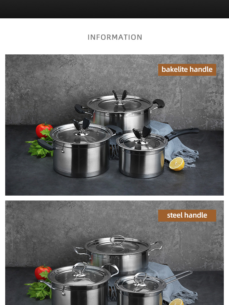New Design Cooking Set 6 Piece Kitchen Cookware 18/8 Stainless Steel Pans And Pots Set