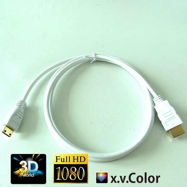 1.4V Round hdmi to mini cable ,hdmi A TO C Cable white