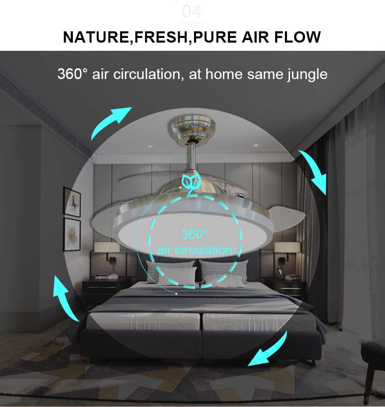 Energy Saving Silent Remote Control LED Ceiling Fan Light with 2- Metal Lamp Body