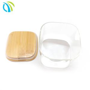 China 16oz 200ml Glass Food Storage Jars Round 11.8&quot; Bamboo Lid Containers wholesale
