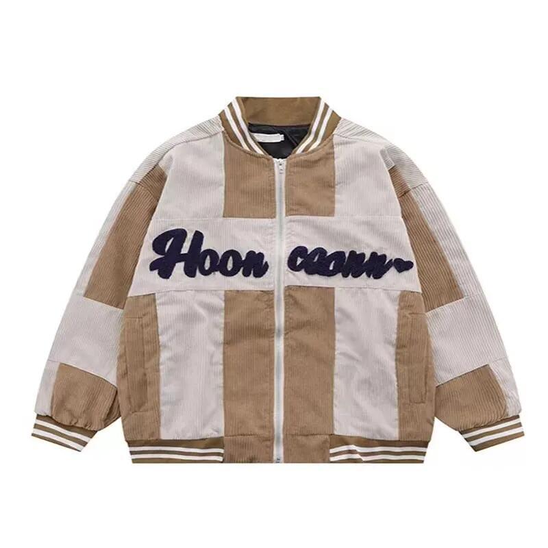 Patchwork Varsity/Letterman Corduroy Jacket Men&prime;s Vintage Casual Baseball Jacket