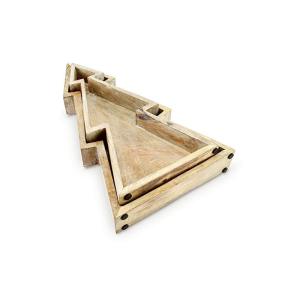China Sustainable Christmas Serving Trays Set Of 2 Bamboo Wooden Christmas Tree Plate Dish wholesale