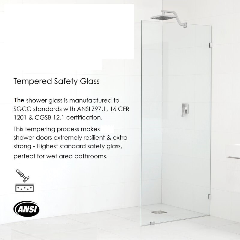 8mm Tempered Glass Shower Screen Easy Clean Safety For Walk In Shower Enclosure