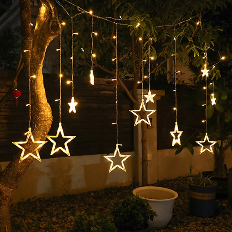 Christmas Fairy Lights Ramadan Led String Lights Star Garland on Window Curtain Indoor Tree Decoration Halloween Wedding