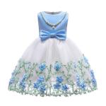 Embroidered Flower Polyester Children'S Dress Clothing With Bow At Waist OEM