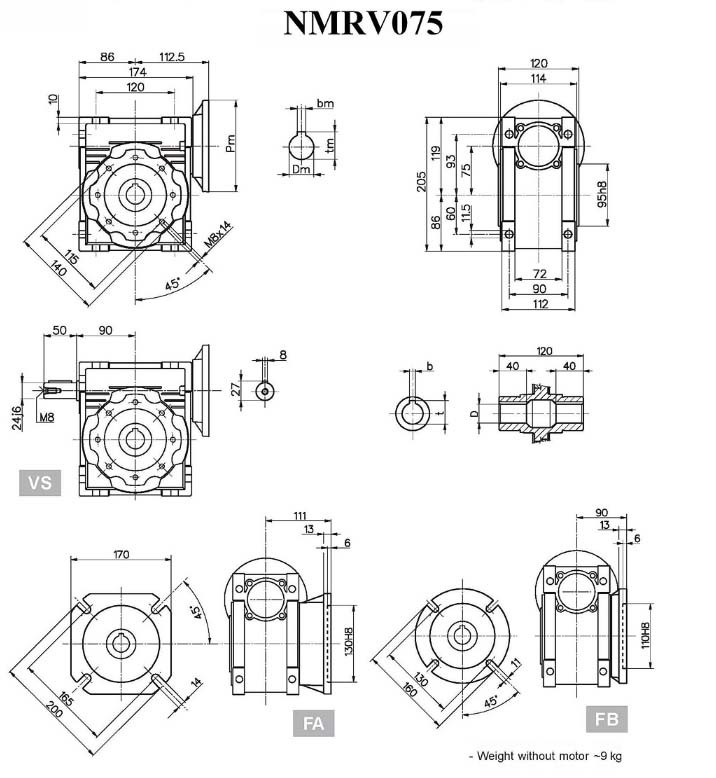 Rv75 Aluminium Worm Gearbox Reducer High Heat Dissipation Efficiency
