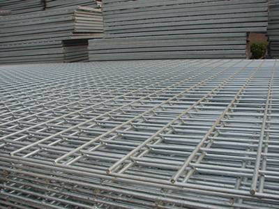 Galvanized welded wire mesh panels arranged neatly in our factory yard