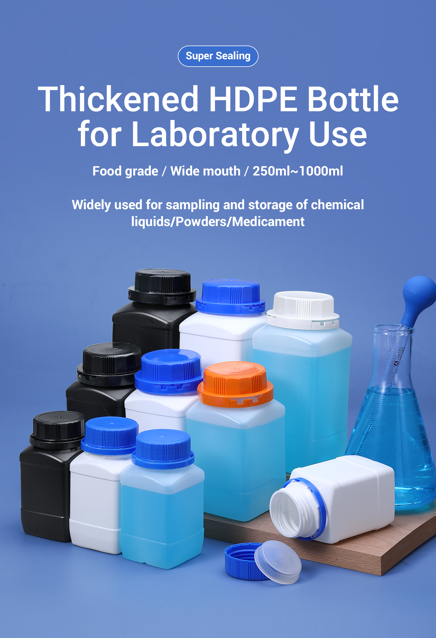 Eco Friendly HDPE Plastic Containers Bulk Bottles 250ml 500ml 1000ml