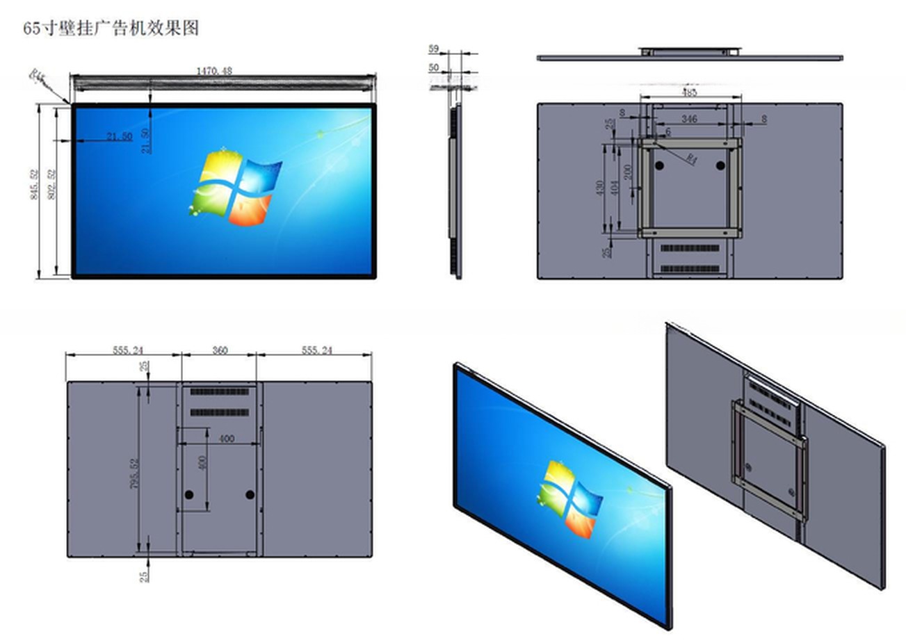 wall 65" Inch 4K UHD TFT LED LCD display ads media player for POS
