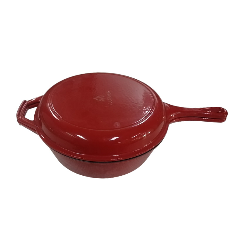 2 In 1 Cast Iron Skillet Pan Enamel Coated 3.2 Quart Cast Iron Skillet Casserole