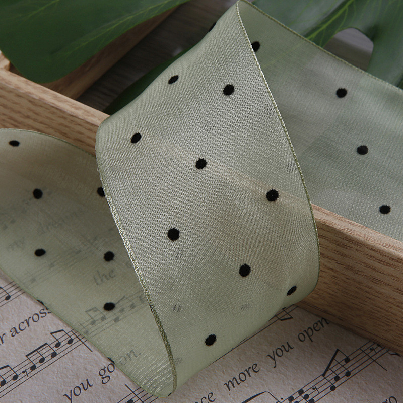 25mm-50mm Organza Ribbon With Dot Pattern Printed Polyester Organza Ribbon OEM Eco Friendly