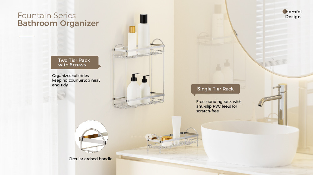 2 tiers Easy Install Wall-Mounted Shower Caddy stainless steel Organizer Rack for Bathroom