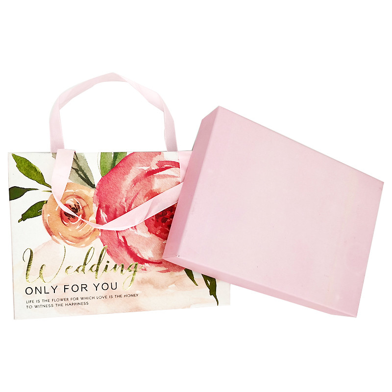 Paper Wedding Candy Gift Bag With Pink Ribbon Handle