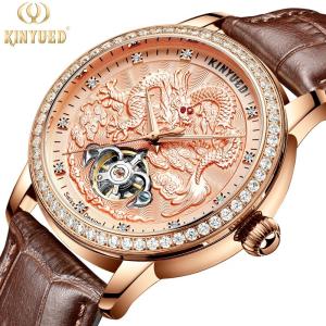China KINYUED Hollow water proof Leather strap Mechanical movement men watches wholesale