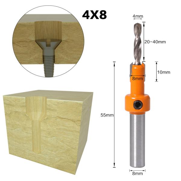 Yingba Hot Selling 8mm HSS Countersink Woodworking Router Bit Set Counterbore Drills with Screw Extractor Milling Cutter