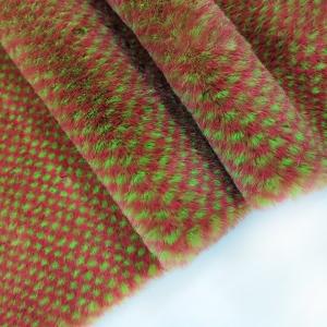 China Plaid Printed Brown Faux Fur Fabric 350gsm Thermal Long Pile For Balnkets Toys wholesale