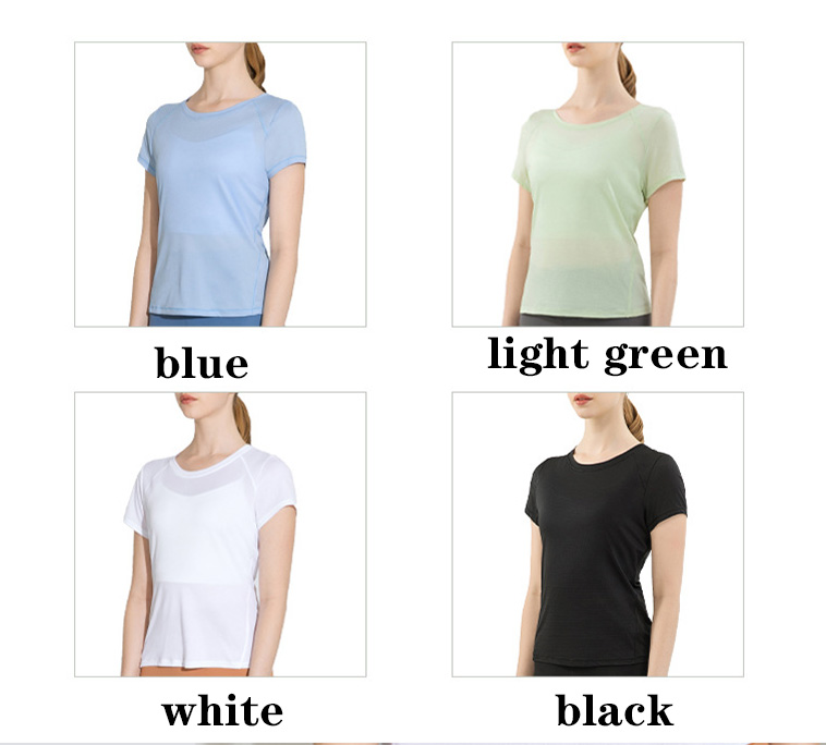 Green Nylon Ladies Yoga Tops Women Fitness Short Sleeve T Shirts