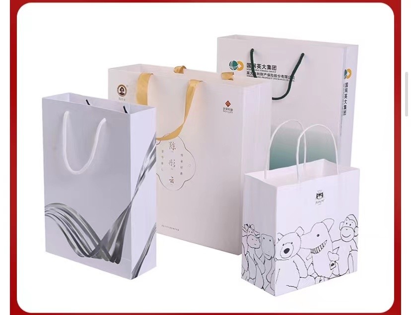 128gsm-350gsm Art Paper Shopping Bag Simple Strokes Printing Brown Paper Grocery Bags