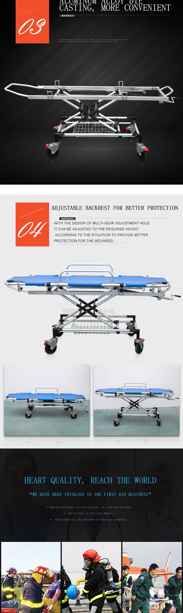 Aluminum Alloy Emergency Hospital Bed Blue Emergency Stretcher Bed