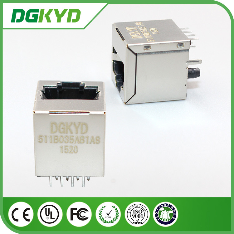 Shieded 180 Degree Tab Up RJ45 PCB connector vertical 16.7mm Length