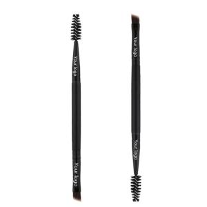 China Soft Cosmetic Dual Black Eye Eyebrows Makeup Brush Plastic Handle wholesale