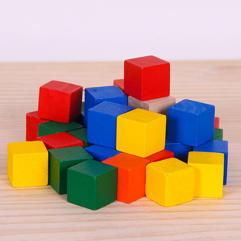 Colorful Wooden Cubes Building Blocks Toy Baby Color and Geometric Shape Wood Educational Toys for Chil