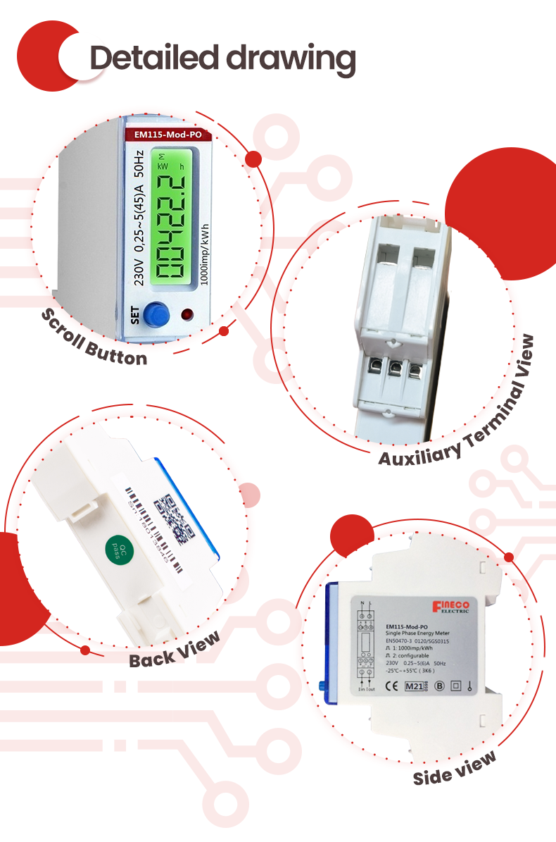EM115-Mod-PO 120/230V 100A AMR DC Electricity Meter Cards for Smart Energy Monitoring