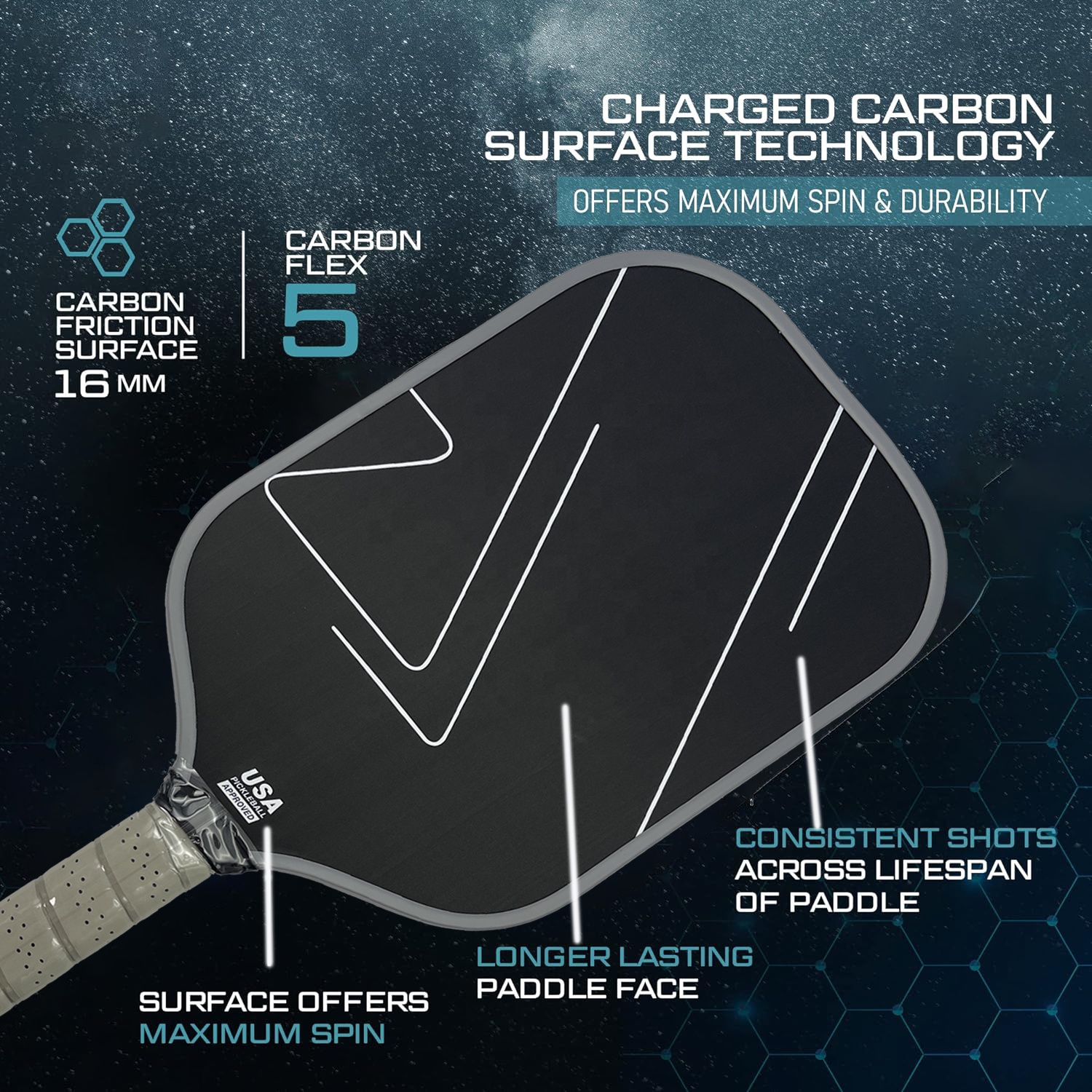 Carbon Fiber Pickleball Paddle Professional Elongated Racket Design 2024 Black Racket