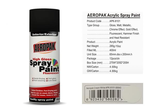 Quality AEROPAK acrylic Spray Paint for car 400ml cream white with SGS certificate for sale