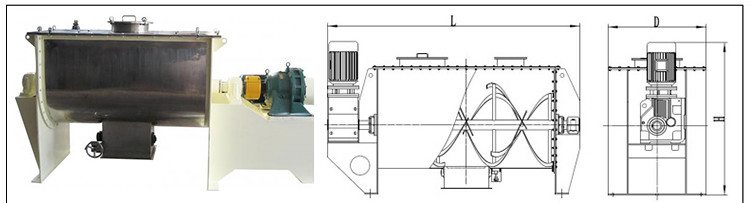 WLDH Horizontal Type Ribbon Mixer Blender For Pigments / Cosmetics