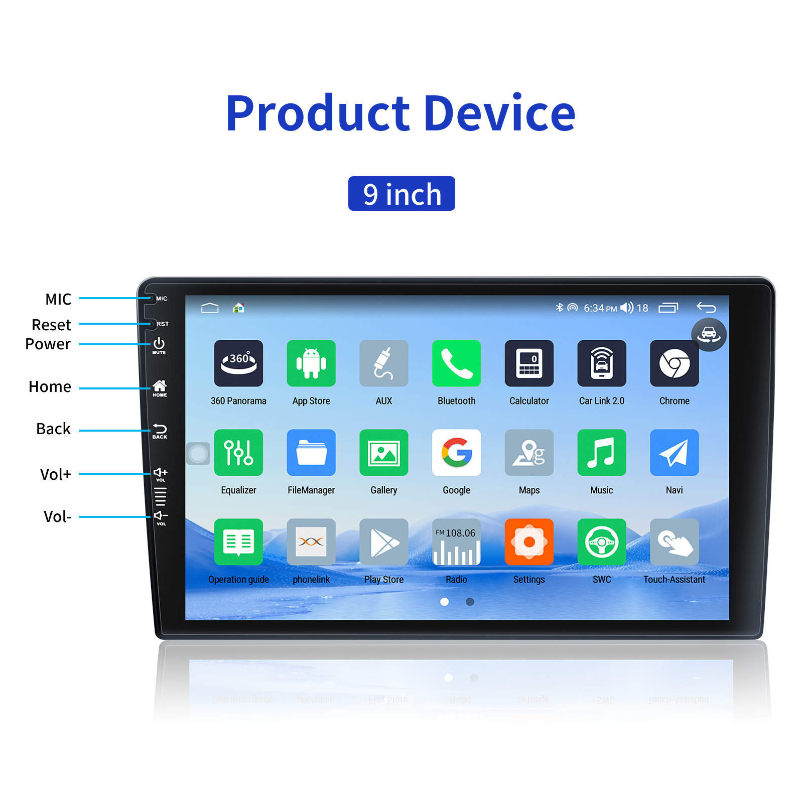 Universal Car 9''2Din Android Multimedia Player with Built-in Wireless CarPlay and GPS