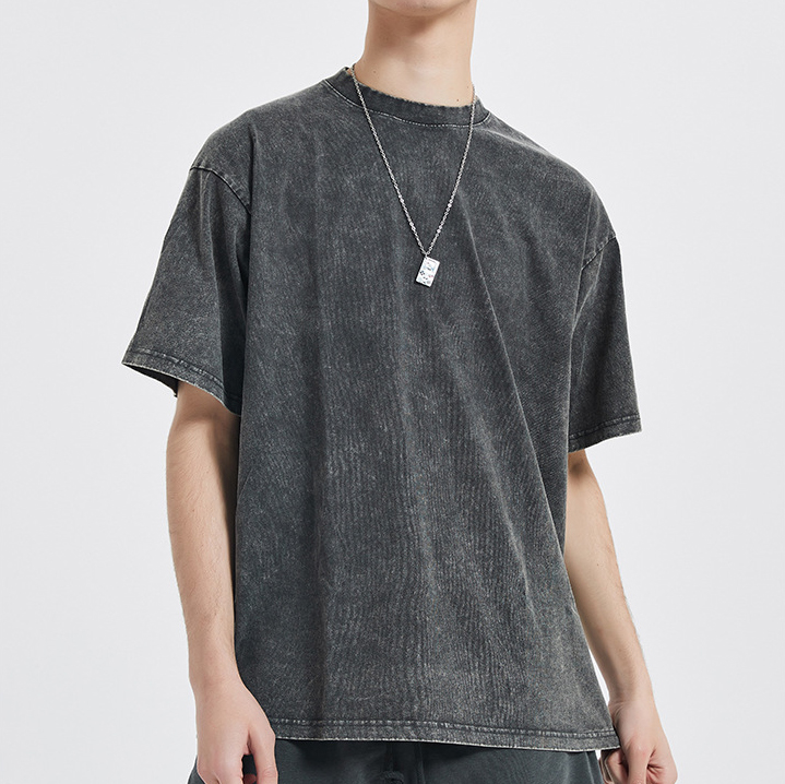 Custom Logo Design Washed T Shirts for Men Oversized Drop Shoulder Tee in 100% Cotton